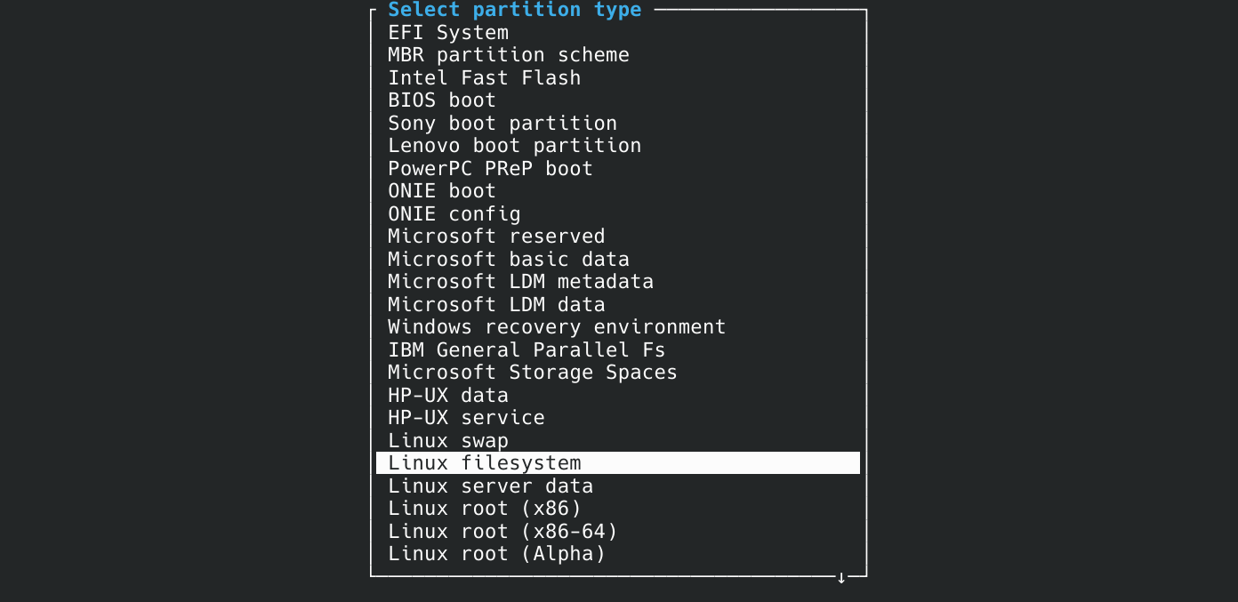 Linux filesystem type