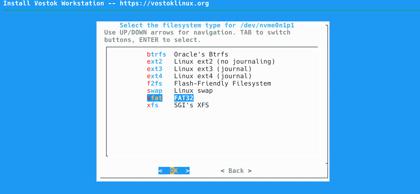 Select filesystem vfat